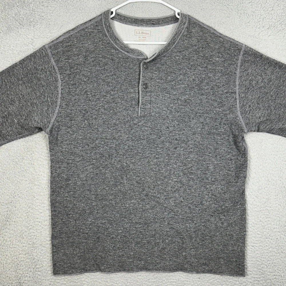 L.L. Bean Sweater Mens XL Grey Henley Wool Blend Two-Layer Pullover Long Sleeve